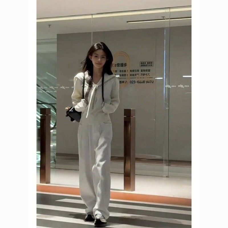 学院风海军领披肩灰色毛衣女2025初早秋季新款韩系穿搭针织衫上衣|undefined