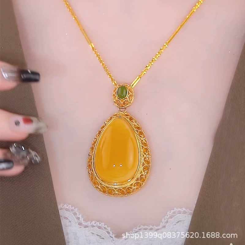 Новый кулон Lucky Flower, женская имитация нефрита, яблоко, зеленый камень кошачий глаз, ожерелье, кулон дизайн с высоким смыслом