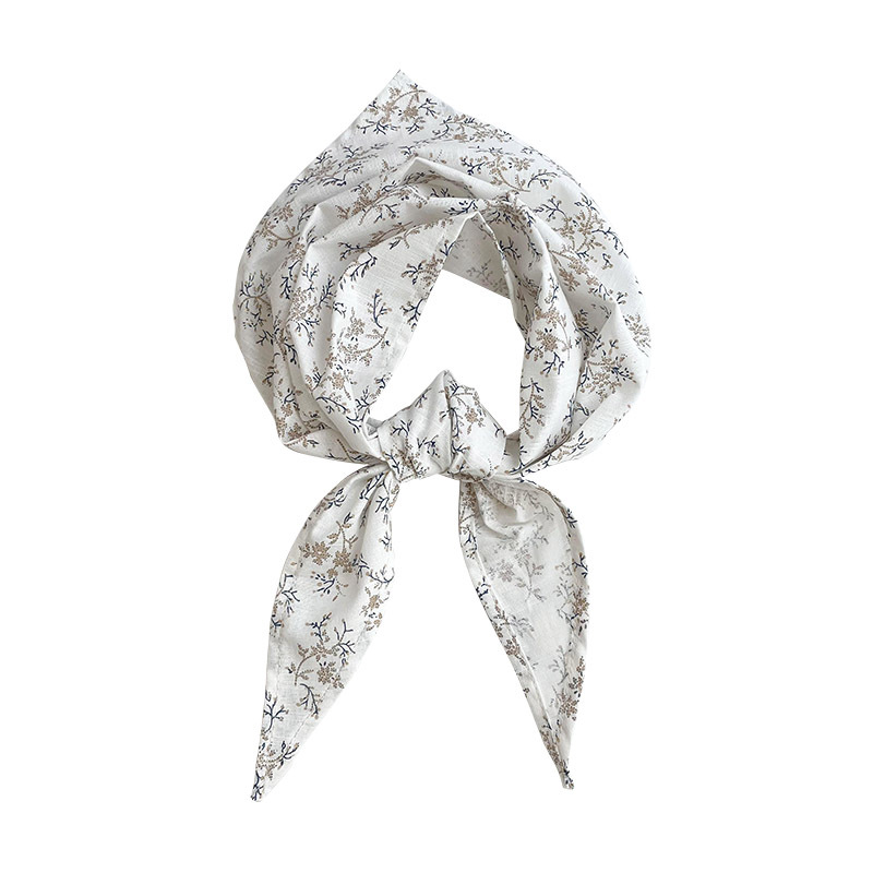 Nueva bufanda pequeña para mujer primavera y verano delgada pequeña protección floral decorativa para el cuello pequeña bufanda para el cabello bufanda de triángulo de algodón y lino de todo fósforo