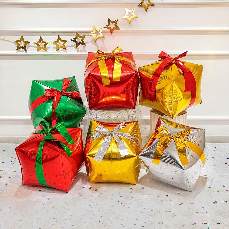 22 pulgadas 4D bola cuadrada caja de regalos de globo de película de aluminio decoración de Navidad decoración de globo comercio exterior transfronterizo