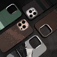 iPhone17promax用ケース ケブラーパターン マグネット式 Apple17 メタルレンズ PC保護ケース16