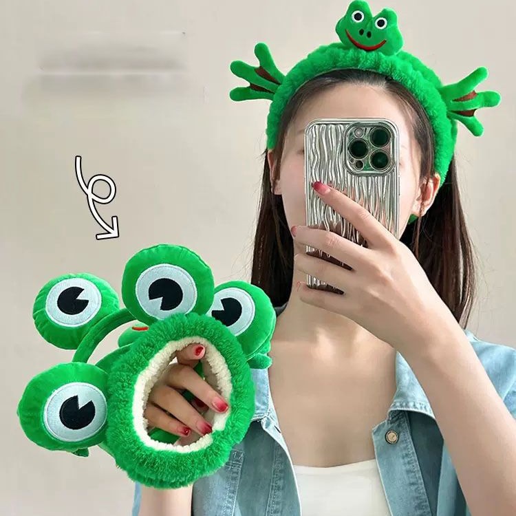 Banda de cabello de ranas lindas bandas de dibujos animados para lavar la cara de mujeres maquillaje especial banda de cabello máscara de lavado pelusa nueva tarjeta de cabello