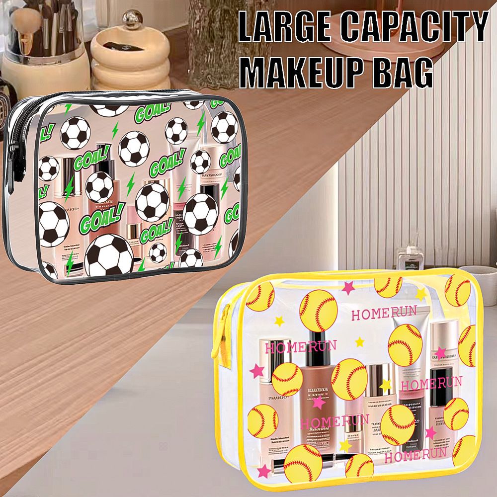 Amazon venta caliente deporte impresión de viento transparente PVC bolsa de maquillaje impermeable viaje bolsa de almacenamiento de lavado
