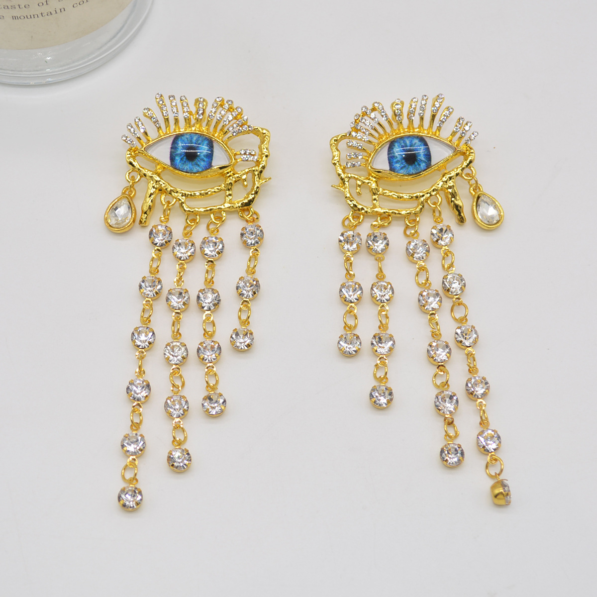 Wholesale Jewelry Elegant Devil's Eye Tassel Alloy Artificial Rhinestones Pearl Plating Inlay Drop Earrings display picture 3