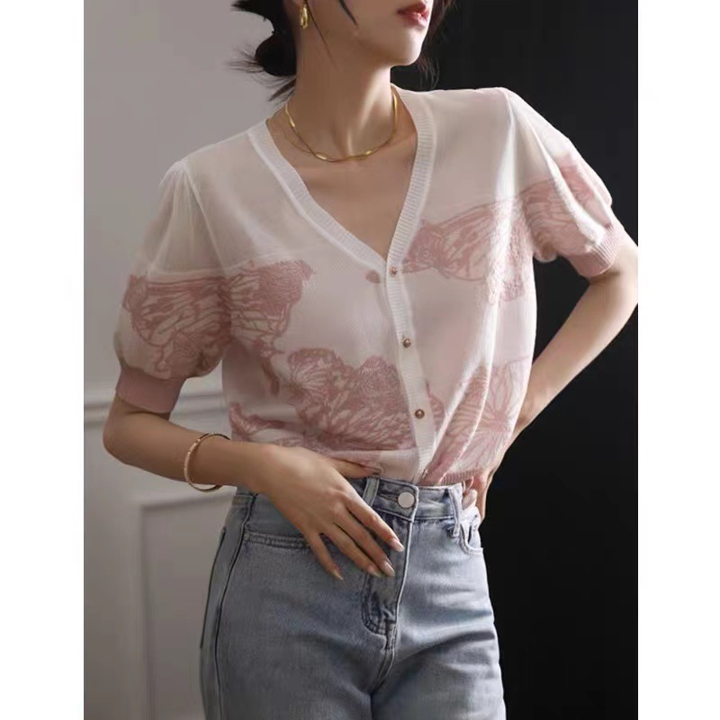 Fuchsia summer thin design retro silk cardigan