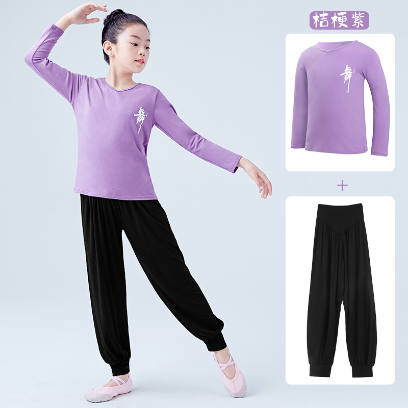 Platycodon grandiflorum púrpura-manga larga (Dance Top + Pantalones harem)