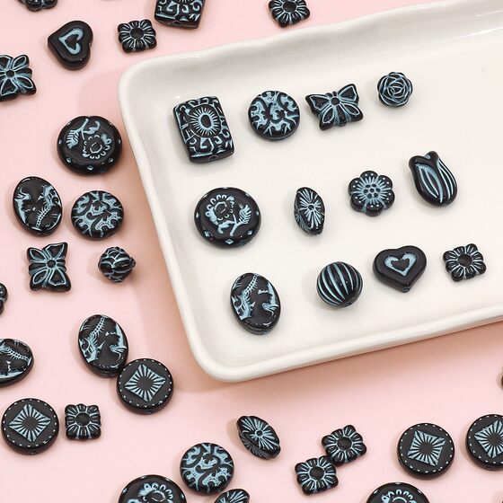 acrylic black baroque vintage tracing beads loose beads diy handmade homemade earrings mobile phone chain jewelry accessories