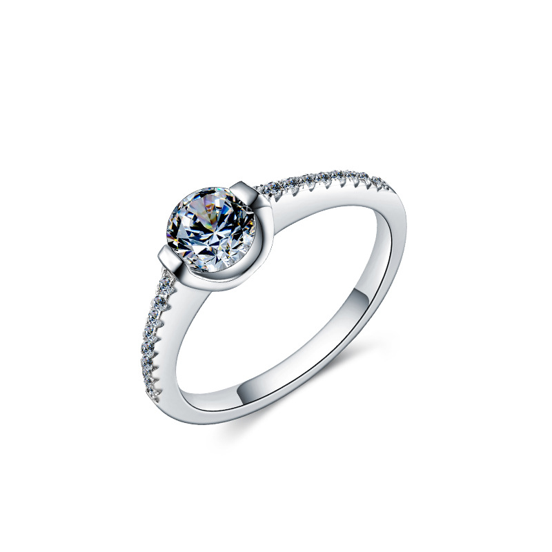 Anillo de diamante de zircón de 50 puntos de plata esterlina 925 ligero nicho de lujo pareja de alto nivel propuesta de matrimonio anillo de diamante simulado