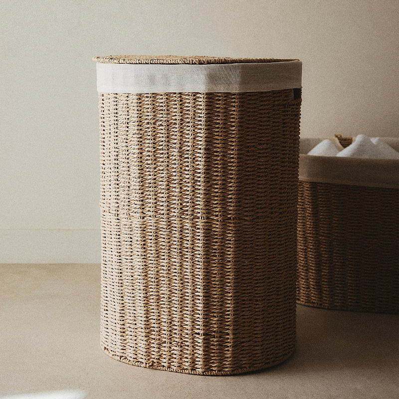 Cesta de lavandería de cuerda de papel tejida moderna, cesto de almacenamiento de lavandería, cesto de lavandería sucio, cesto de arrendamiento de dormitorios con cubierta, cesto de almacenamiento
