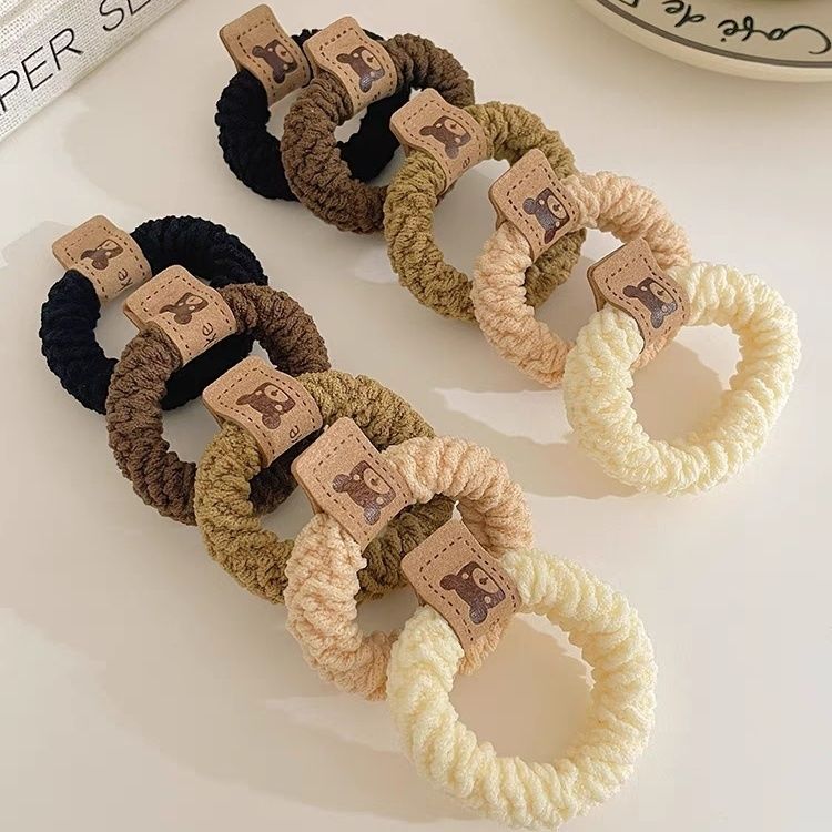 Elegante y lindo oso grueso cabeza cuerda de correa elástica alta mujer cabello nuevo cabello de galletas de cola de caballo alta cuerda de cabello