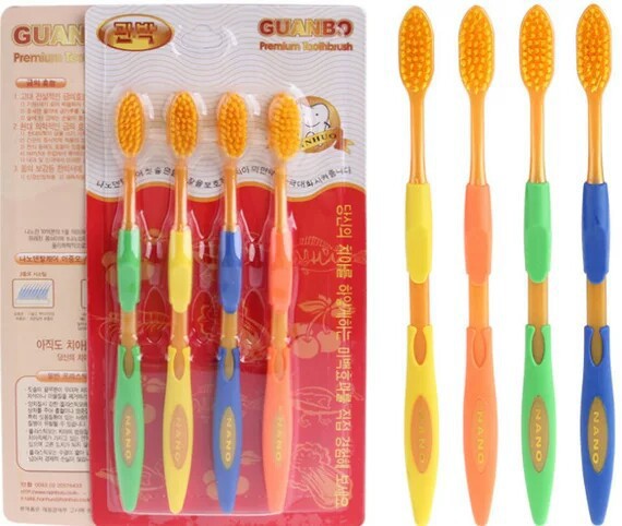 한국식 얇은 손잡이 대나무 숯 4팩 노란색