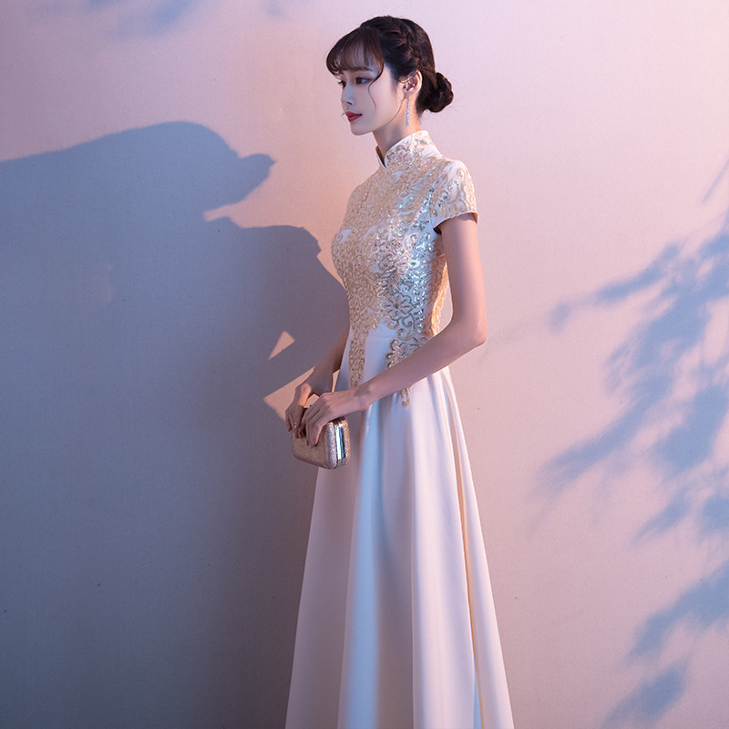 Vestido de Noche para Mujer 2026, Nuevo Estilo Otoñal, para Banquete, Actuación, Estilo Chino, Cheongsam Largo, para Presentadora de Coro, Moderno y Elegante image 5