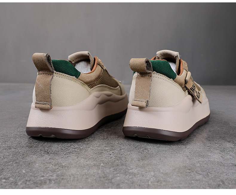 Giày sneaker nữ đế dày da bò thật lỗ thoáng khí phong cách retro — màu be chi tiết 15