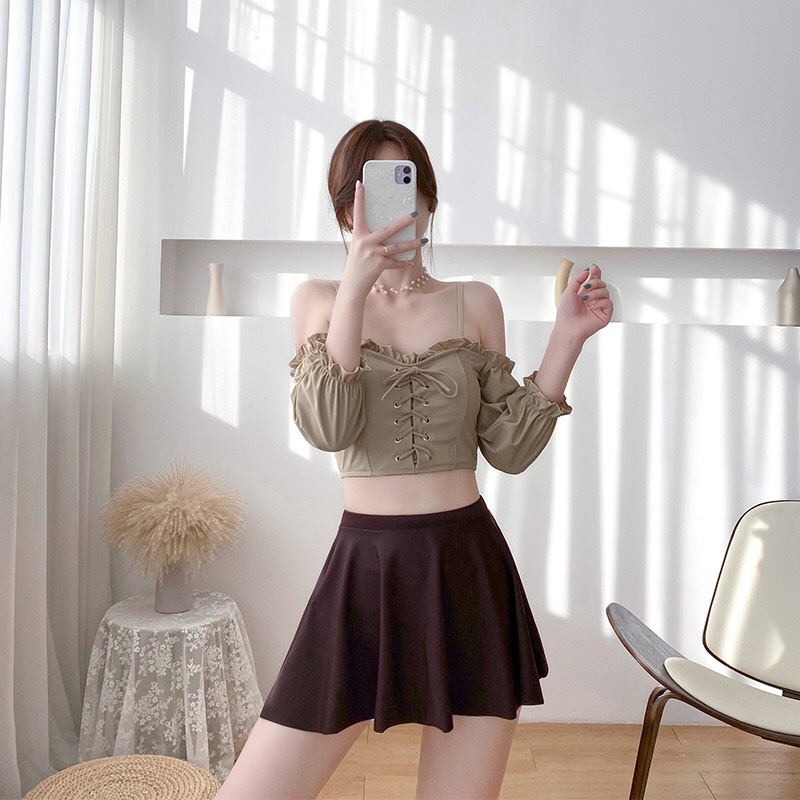 Swimming Suit Female Girl Summer Split Skirt Style Conservative Slim Belly Covering Sexy Sling Scarf Style Hot Spring Swimsuit