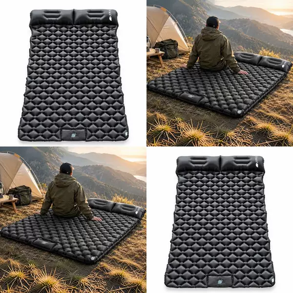 Ultra-light inflatable ground mat, portable folding camping sleeping pad, single or double-person air mattress