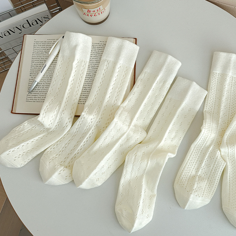 Calcetines Zhuji para mujer, calcetines de pila finos de algodón de primavera y verano, calcetines de tubo de estilo de ballet inhuesados transpirables de malla, calcetines de mujer al por mayor