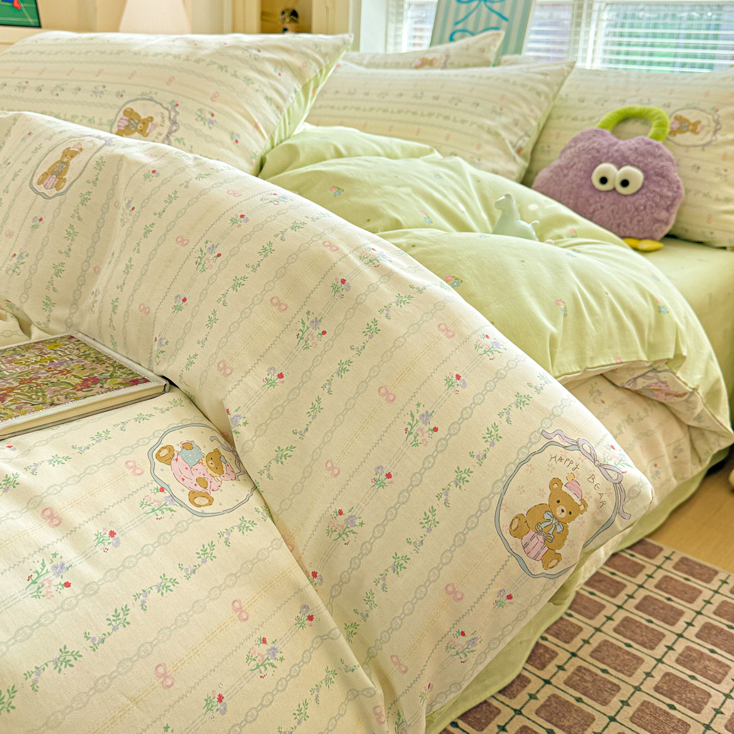 Cama de algodón fresco de cuatro piezas, sábanas de algodón, dormitorios de estudiantes, tres piezas, ropa de cama, dormir desnudo, piel
