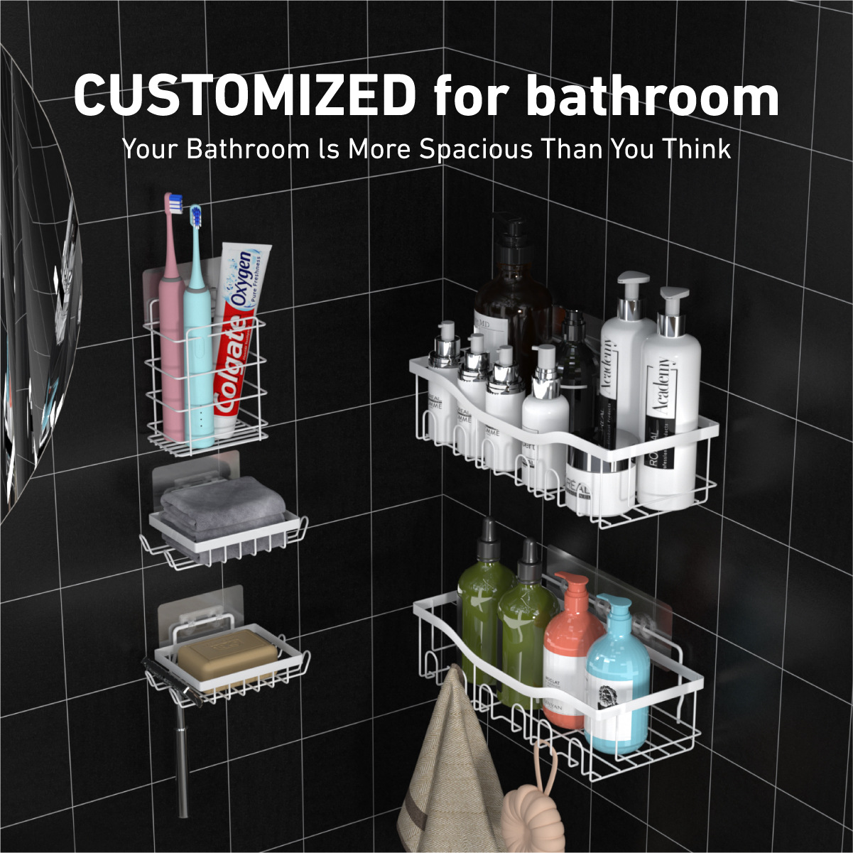 Nuevo conjunto transfronterizo de cinco piezas de baño lavabo lavabo estante de almacenamiento sin perforación estante de pared estante de almacenamiento multifuncional