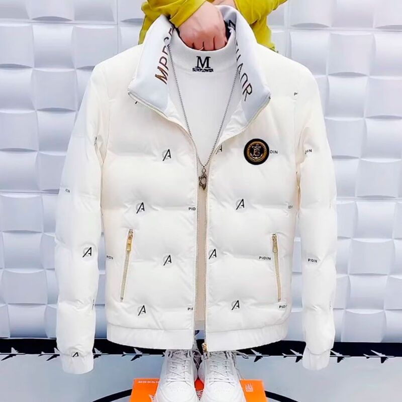 Men's Winter down Jacket, Lightweight, Glossy, Slim Fit, Trendy, Stylish, Warm, Short Stand Collar Jacket