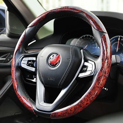 Steering wheel cover – Flat Peach Wood Grain Steering Wheel - flat-peach-wood-grain-burgundy-3-pieces-38cm