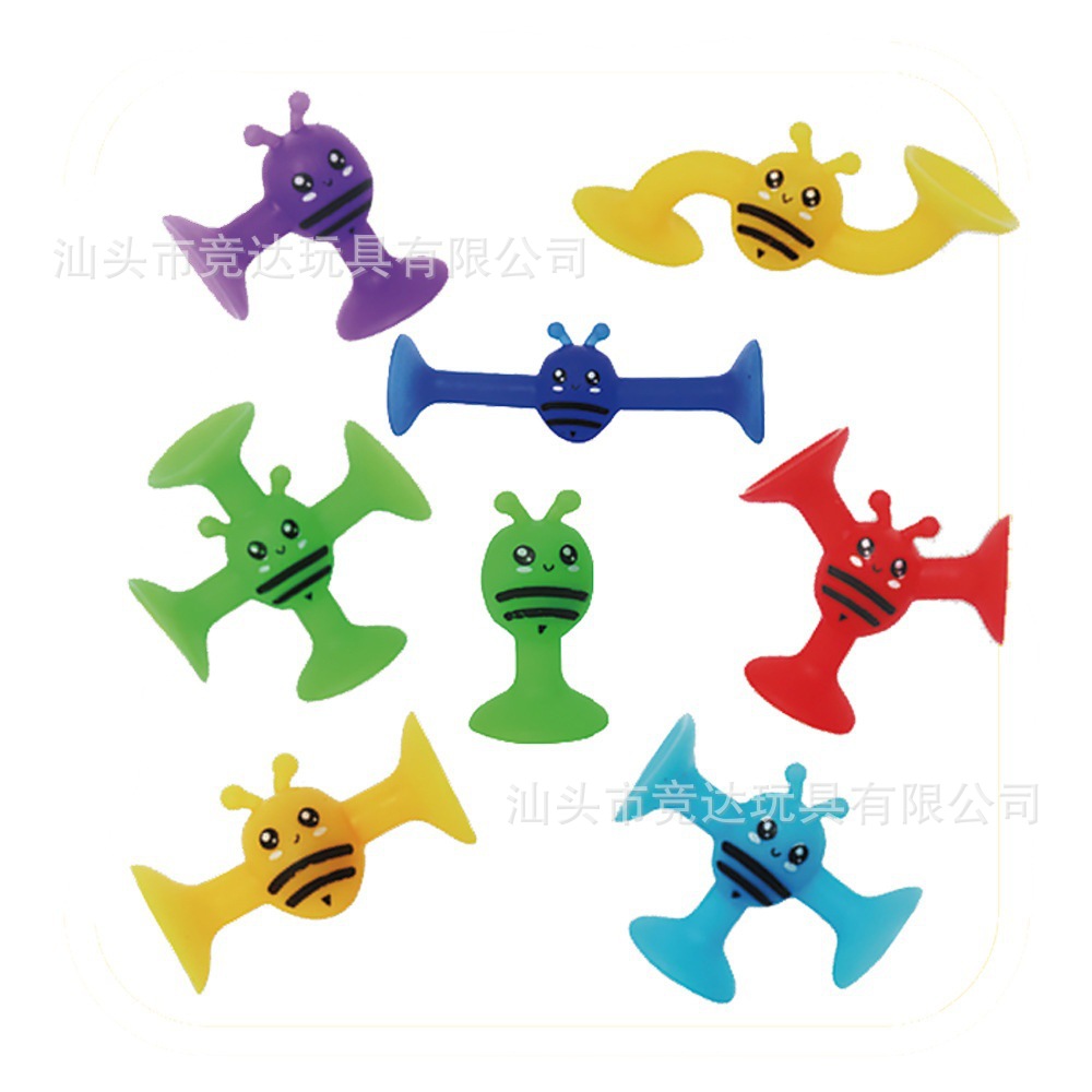 Transfronterizo nueva succión de descompresión de los niños de bloques de construcción suave lechón juguetes educativos DIY montado baño de música pegajosa