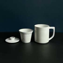 经典茶隔杯骨瓷杯茶杯陶瓷杯办公杯茶隔介杯带盖水杯分离礼品杯