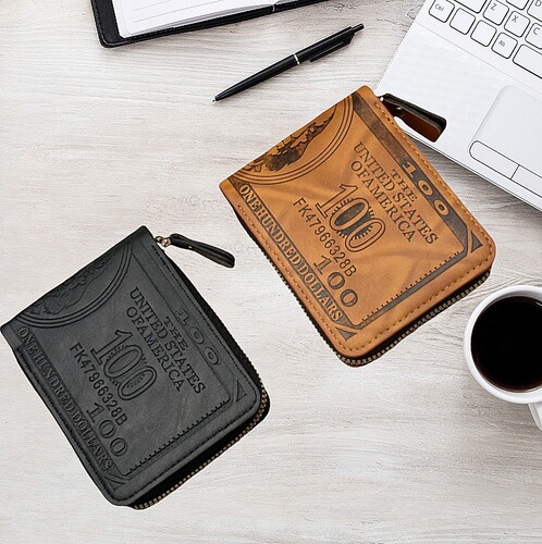 Men's Wallet Retro Heat Pressed US Dollar PU Wallet Men's Zipper Short Wallet