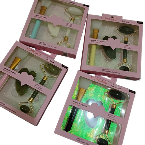Jade Roller Massage Tool, Natural Xiuyu Roller Scraping Board Set, Scraping and Muscle Relieving Stick Beauty Device, Colored Box