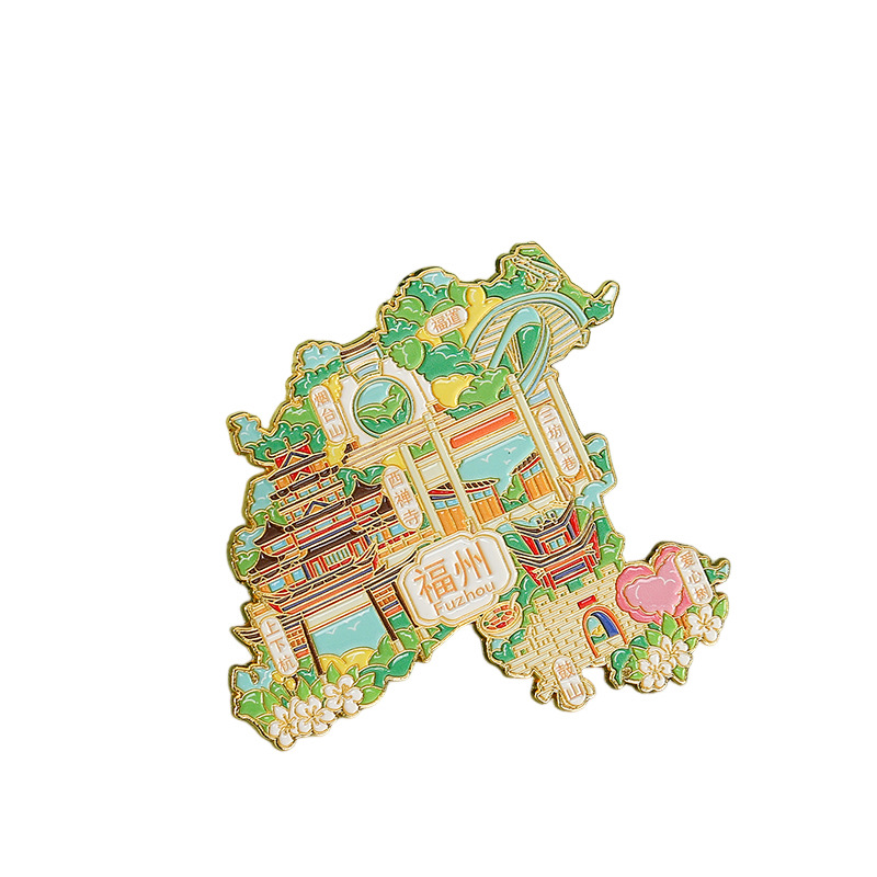 (2개) 푸저우시 지도 랜드마크 기념품 국가적 추세 크리에이티브 랜드마크 시리즈 냉장고 자석 금속 냉장고 자석 도매