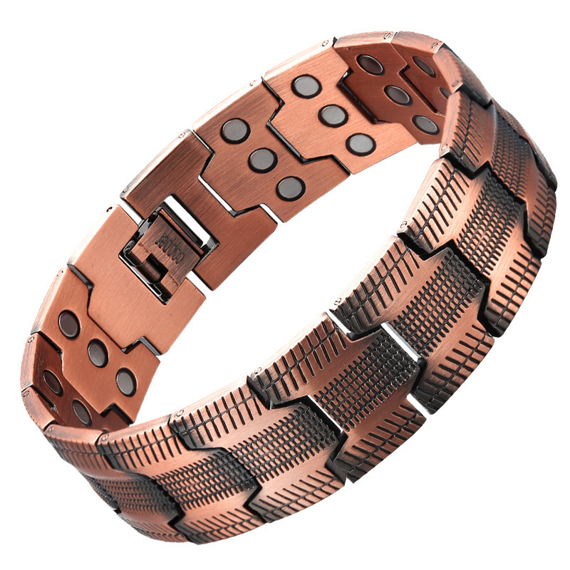 2022 21mm Finely Carved Vintage Three-Row Full Magnetic Red Copper Bracelet for Men, Wholesale European and American Style Bangle