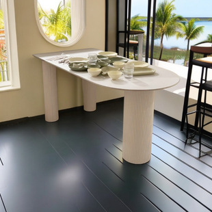 Cream-Style Light Luxury Sintered Stone Island Dining Table and Chairs with Semi-Oval Roman Column Dining Table for Small Home Kitchen Bar