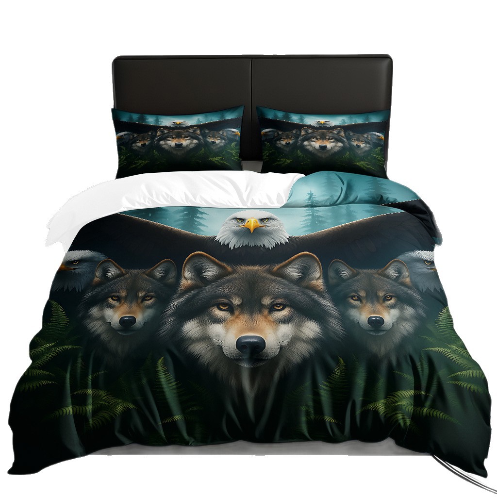 TEMU / JIT adaptado al patrón de lobo impresión digital set edredón molido textil transpirable para dibujar puede hacer