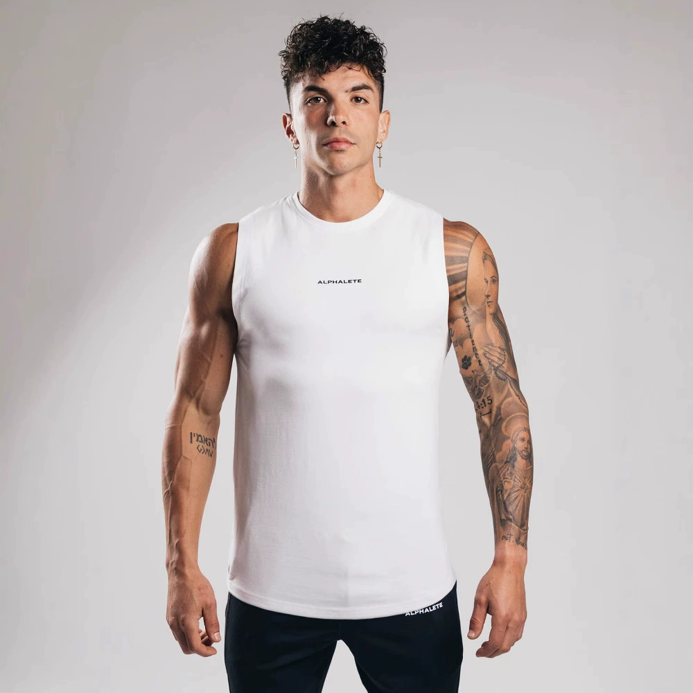 Новый летний жилет без рукавов для фитнеса, спортивный жилет, мужская свободная футболка с кросс-бордерными мышцами, хлопковый мужской жилет