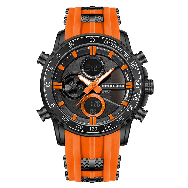 FOXBOX moda doble pantalla reloj electrónico deportivo tendencia de hombre gran dial estudiantes reloj de luz nocturna impermeable 0066