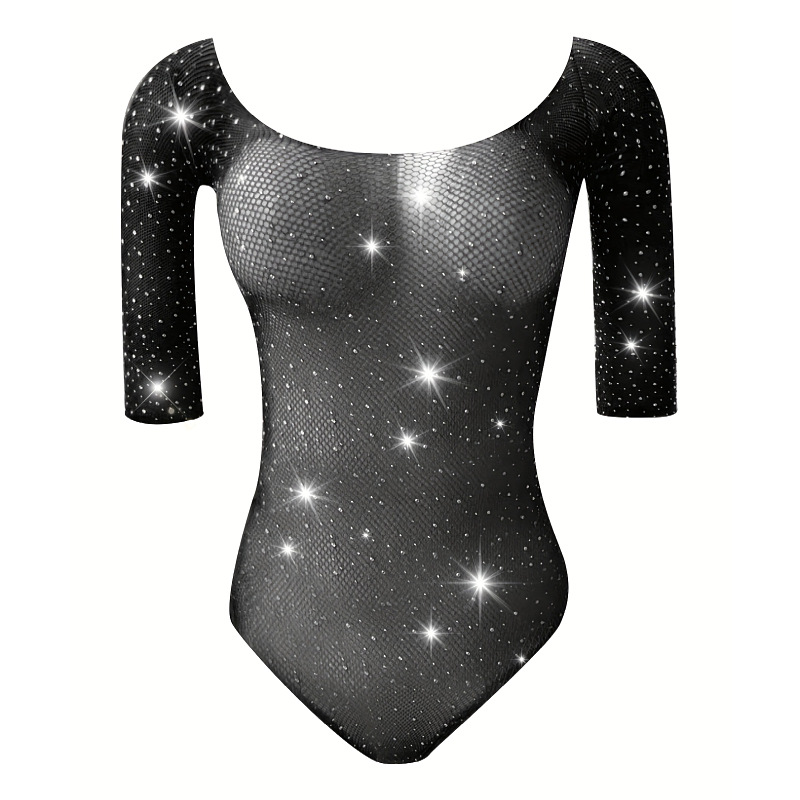 Amazon europeo y americano rhinestone caliente bikini sexy Lencería punto diamante estrellado cielo transfronterizo malla uniforme tentación t1006 image 9