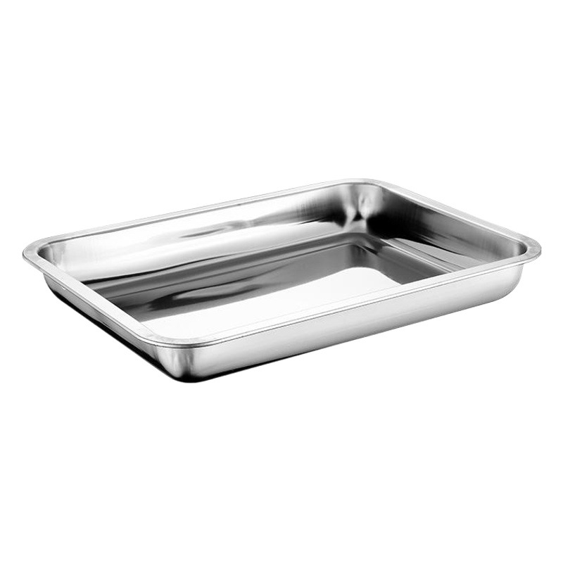 Obermeis 304 Stainless Steel Square Plate Thickened Tray Stainless Steel Grilled Fish Plate Steaming Rice Plate Multi-Size Barbecue Plate