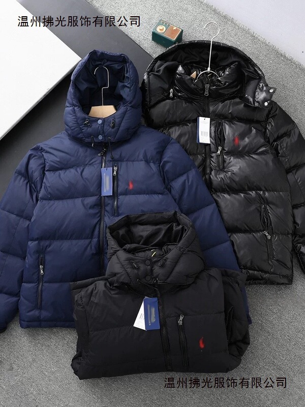 Rl War Horse Embroidery Detachable Hood Windproof Water-Resistant Warm down Jacket for Men and Women Cross-Border
