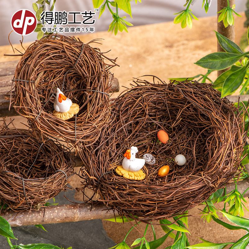 Moss micro-landscape small ornaments bird's nest egg DIY gardening ornaments rattan decoration craft