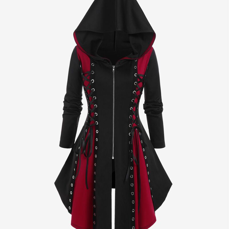2023 Gothic Style New Style with Hood Color Matching Midi Dress Holiday Dress Dress Women Halloween Long