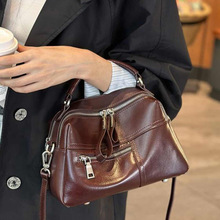 植鞣皮女包秋季女2024年秋冬新款复古通勤手提包休闲百搭小方包热