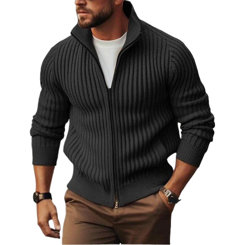 2023 Primavera y otoño Nuevo suéter de punto de los hombres de estilo coreano de moda cremallera prendas de vestir exteriores suéter de los hombres de lana forrada engrosada invierno