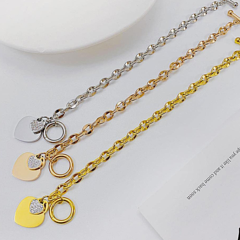 18g Weight Artificial Diamond Inlay Material Bracelets Classification 1 Piece Quantity Holiday, Daily Occasion Titanium Steel Material Heart Shape Pattern Women's Gender Asymmetrical, Inlay Design Simple Style Style Simple Style Heart Shape Titanium Steel Asymmetrical Inlay Artificial Diamond Bracelets 2