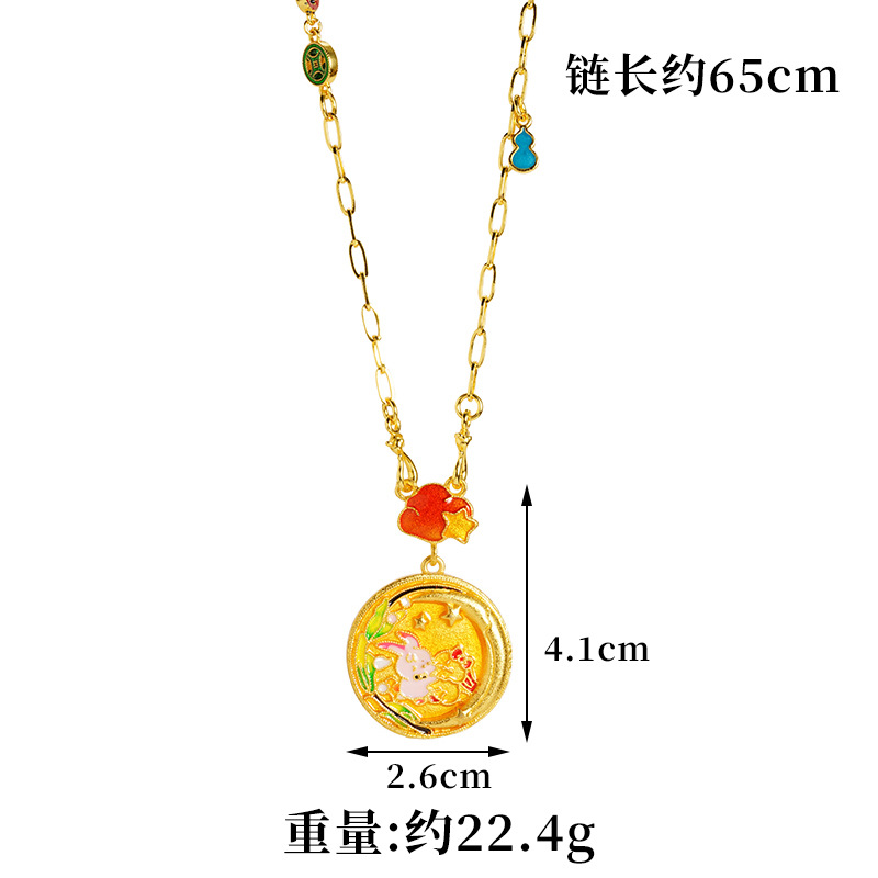 Nuevos productos Shajin Palace Double Face Peony Gote Oil Jade Conejo Collar Redón Retro Versátil Joyas no se desvanecen