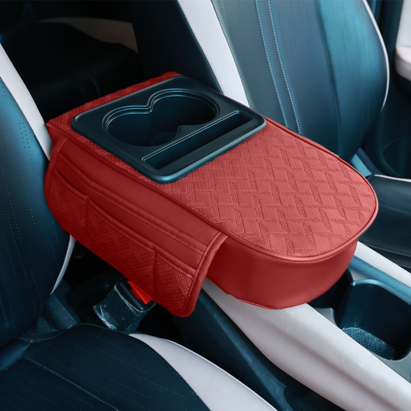 Car Armrest Box Mat Cup Holder Multifunctional Central Cup Holder Leather Houndstooth Pattern Heightening Pad