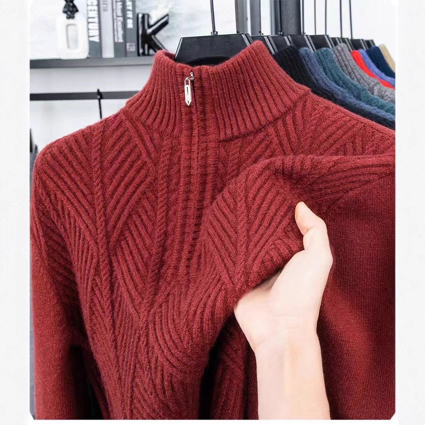 男士针织衫秋冬套头半高领拉链衫加厚保暖毛衣休闲时尚上衣韩版冬