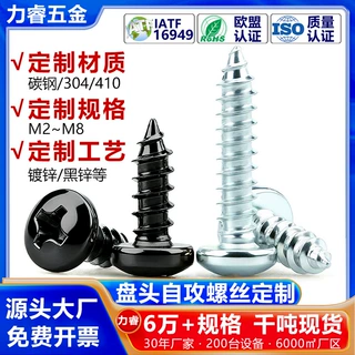 盘头自攻螺丝加硬圆头尖尾自攻钉定制黑锌/蓝白锌/304/ST2~ST8