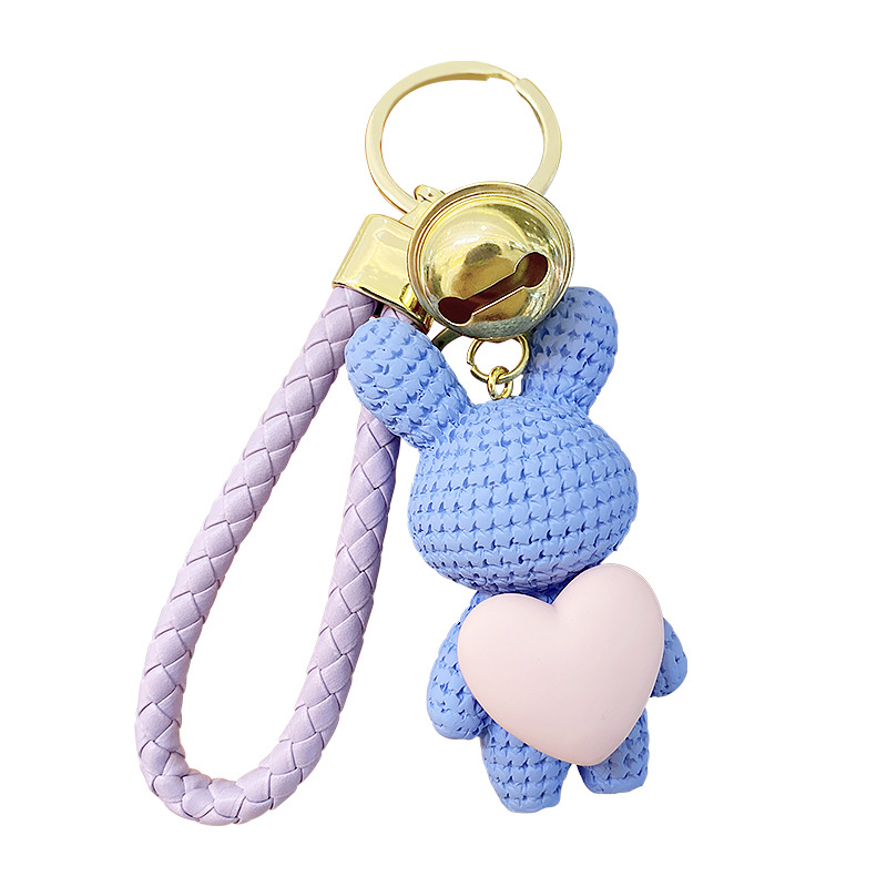 Resina creativa melocotón corazón tejido amor conejo llavero al por mayor ins pareja escuela coche llavero colgante
