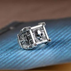 千葉歐美復古工藝骷髏頭戒指方塊男款朋克風時尚指環霸氣手飾品