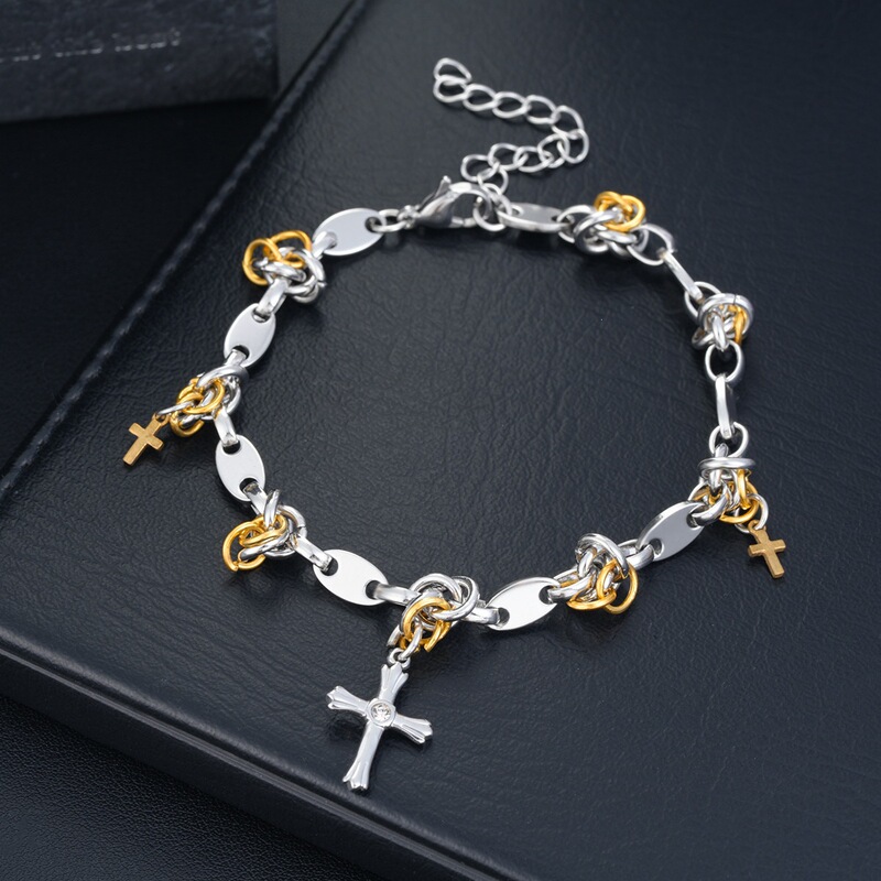 European and American style redemption thorn cross splicing light luxury bracelet for men, personalized trendy niche high-end jewelry bracelet for women European and American style redemption thorn cross splicing light luxury bracelet for men, personalized trendy niche high-end jewelry bracelet for women