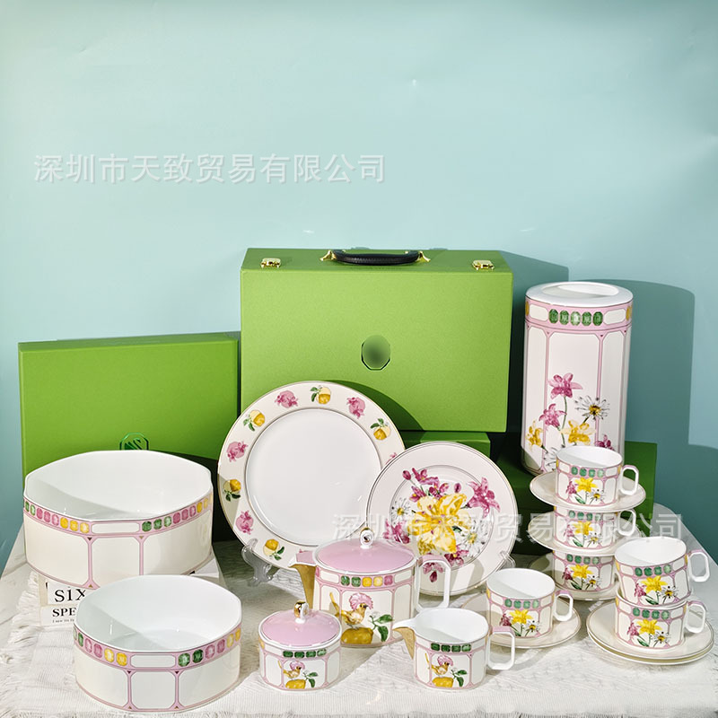 Cross-Border Italia Bone China Cup and Saucer Tea Set with Saucer, Conference Lid Cup, High-Value Gift Box, Housewarming Gift